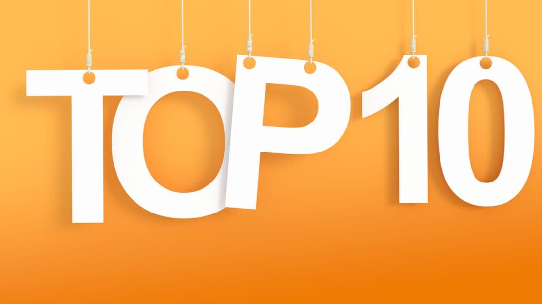 Top 10 hanging letters over orange background