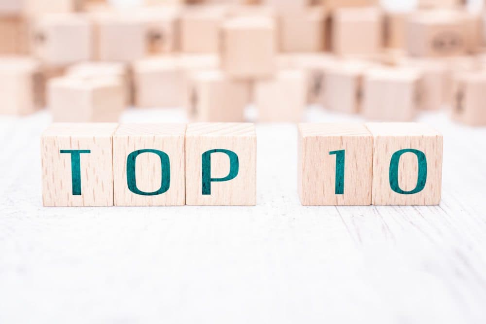 The Words Top 10 Formed By Wooden Blocks On White Table