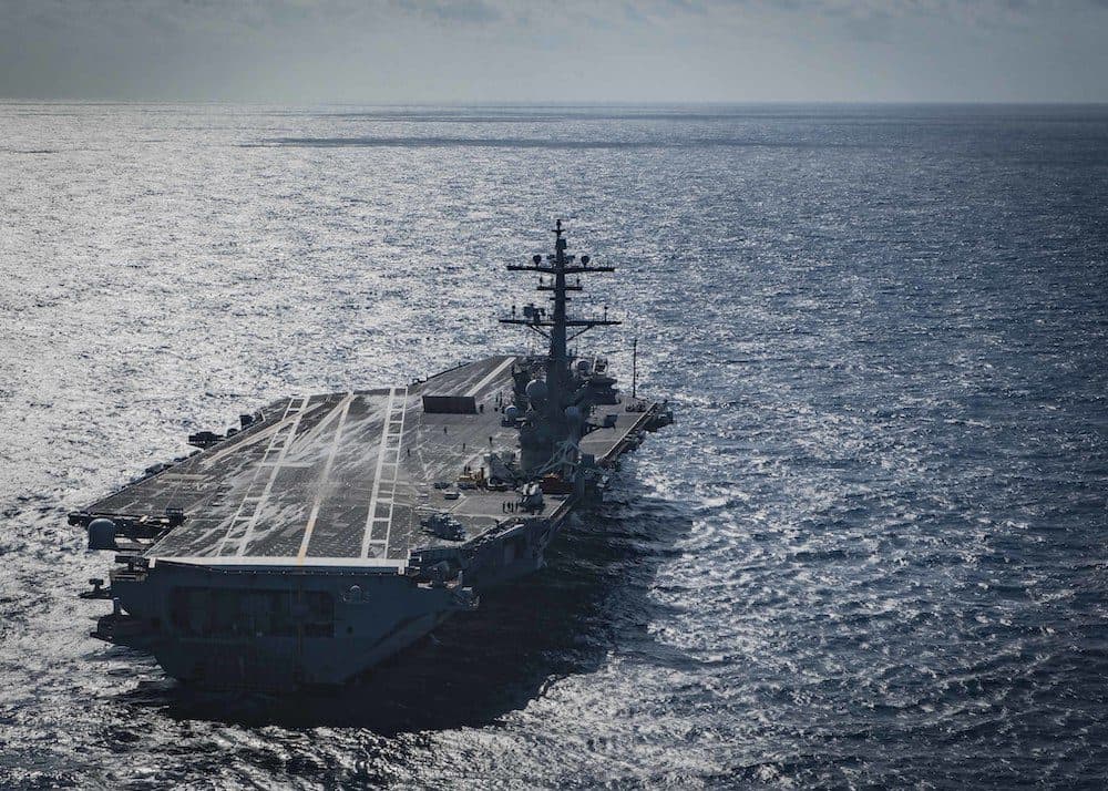181106-N-QD512-0053 ATLANTIC OCEAN (Nov. 6, 2018) The aircraft carrier USS George H.W. Bush (CVN 77) transits the Atlantic Ocean, Nov. 6, 2018. George H.W. Bush is underway in the Atlantic Ocean conducting routine training exercises to maintain carrier readiness. (U.S. Navy photo by Mass Communication Specialist Seaman Kaleb Sarten/Released)