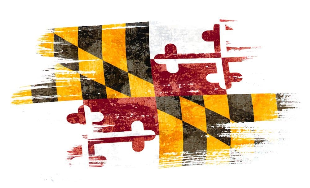 Art brush watercolor painting of Maryland flag blown in the wind isolated on white background eps 10 bector illustration. (Art brush watercolor painting of Maryland flag blown in the wind isolated on white background eps 10 bector illustration., ASCII