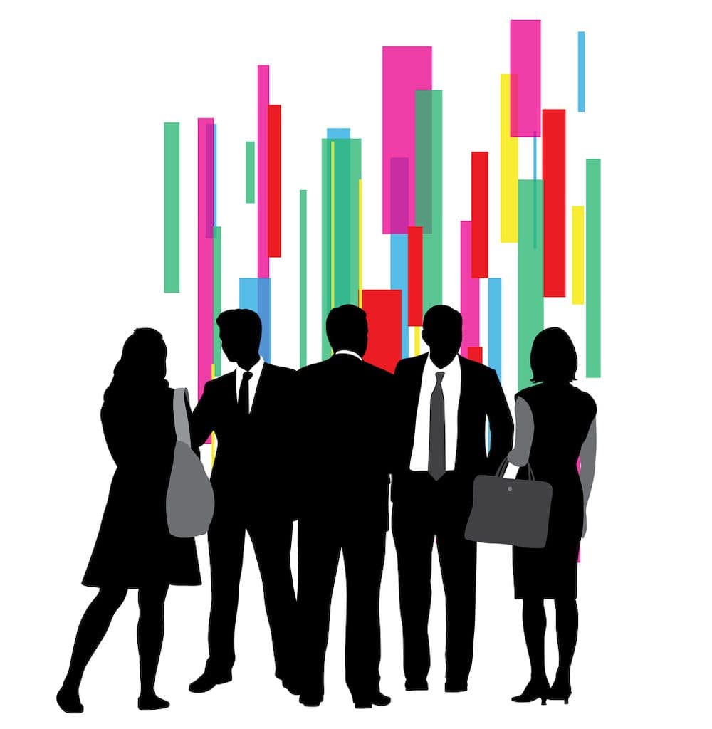 group of business people in vector silhouettes