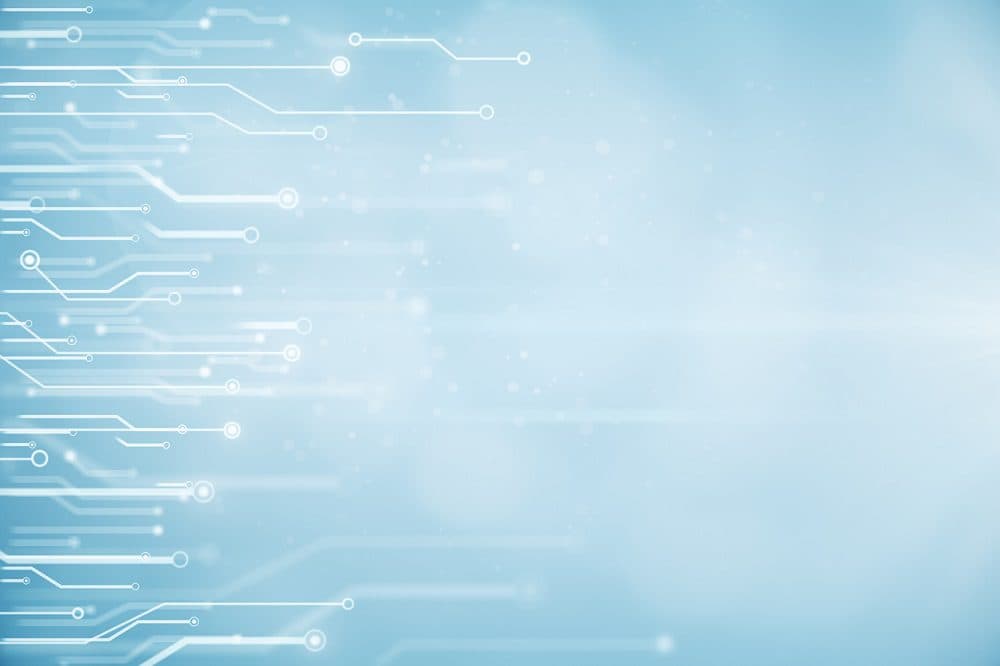 Creative blurry blue circuit texture. Technology and computing concept. 3D Rendering