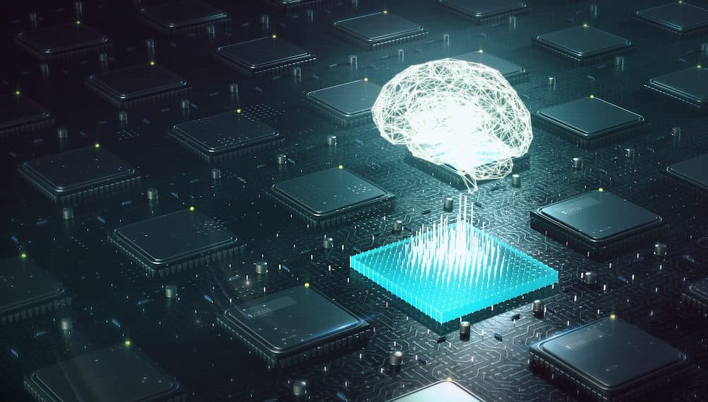 Image: archy13/iStockMachine learning , artificial intelligence, ai, deep learning blockchain neural network concept. Brain made with shining wireframe above multiple blockchain cpu on circuit board 3d render. (Machine learning , artificial intelligence, ai, deep learning