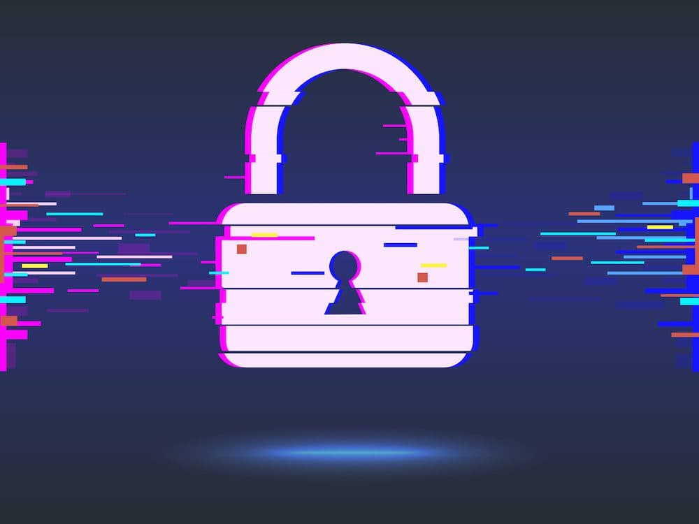 Cyber security concept: lock, glitch design. Illustrates cyber data security or information privacy idea. Blue abstract hi speed internet technology.Protection concept.vector illustration (Cyber security concept: lock, glitch design. Illustrates cyber