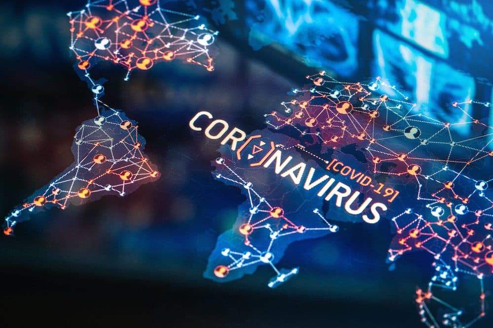 Coronavirus (COVID-19) Outbreak on a World Map on a digital LCD Display Map source: https://www.nasa.gov