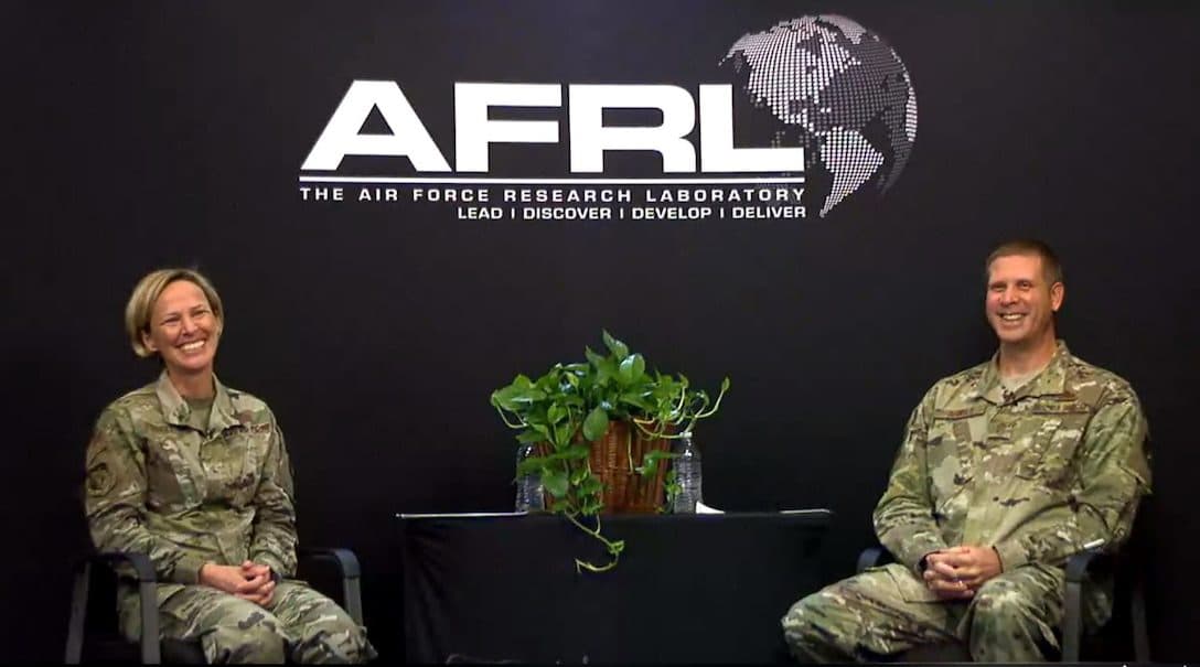 Brig. Gen. Heather Pringle, AFRL Commander, and Chief Master Sgt. Kennon Arnold, AFRL Command Chief, addressed questions during an AFRL virtual town hall event streamed live on AFRL’s Facebook page Aug. 21.