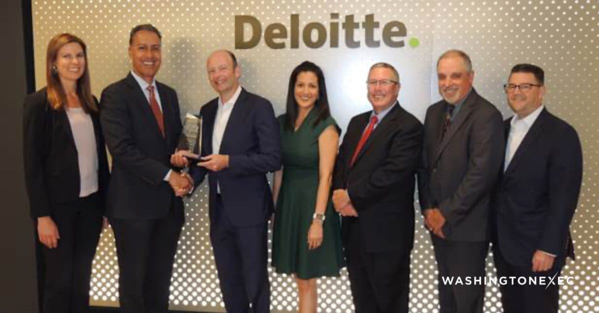 (L-R) Jennifer Smith of Deloitte, JD Kathuria of WashingtonExec, Sean Morris of Deloitte, Leslie Barron of Deloitte, Warren Stoker of Deloitte, Jim Zarnick of Deloitte and Jonathan Fegler of Deloitte