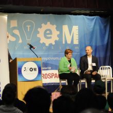 2016 STEM Symposium panelists Tina Harrington and Eric Schierling, with moderator Ed Swallow, discuss STEM-related workforce needs and solutions
