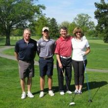 The winning team of the 2016 Red Cross Golf Tournament: (from left) Bob Miller of Vencore and his son Joe Miller, Tournament Chairman Marty Cummings of ISSi, and Kathleen Cowles of Deep Water Point