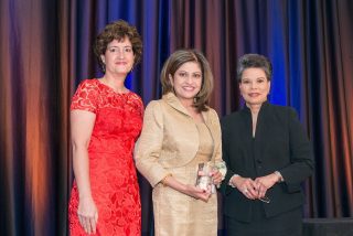 WIT President Lisa Dezzutti, Kay Kapoor and event emcee Maureen Bunyan of ABC7, WJLA at the WIT 17th Annual Leadership Awards