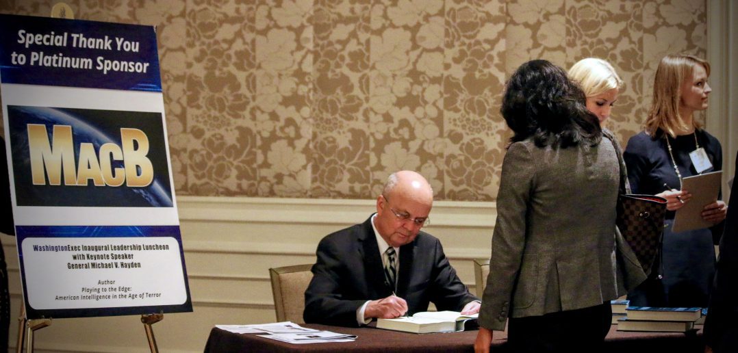 Photo of General Michael V Hayden Signing His Book, Playing to The Edge, at a WashingtonExec Event