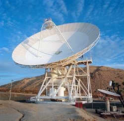 The 70-meter DSN ground station at the Goldstone complex in Ft. Irwin, Calif.