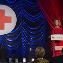 Bonnie McElveen-Hunter, the female Chair of the Board of Governors of the American Red Cross and co-founder of The Tiffany Circle Society of Women Leaders, presented the Lifetime of Service Award during the event to Norman. R. Augustine.