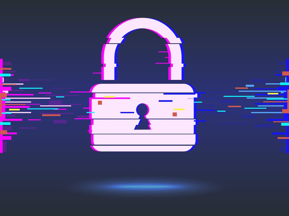 Cyber security concept: lock, glitch design. Illustrates cyber data security or information privacy idea. Blue abstract hi speed internet technology.Protection concept.vector illustration (Cyber security concept: lock, glitch design. Illustrates cyber