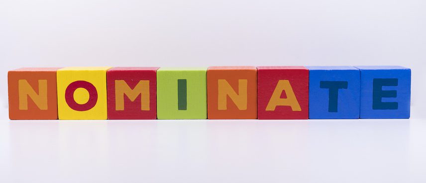 NOMINATE word made with building colored blocks