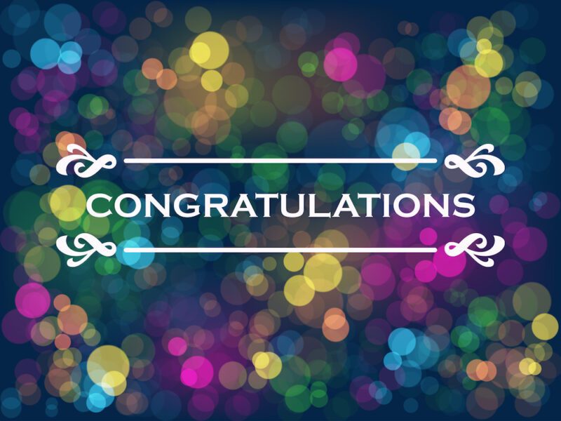 CONGRATULATIONS! vector typography on colorful bokeh light background
